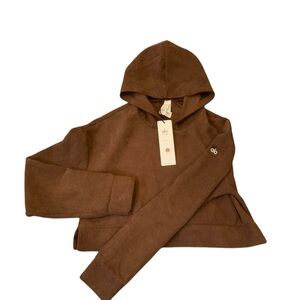 Womens brown corduroy cropped hoodie